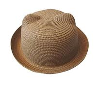 Butterme Cute Cat Ear Summer Beach Sun Straw Hat Roll Up Brim Derby Bowler Bucket Cap for Baby Boys Girls (Camel)