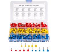 Buttfast Double Wire Ferrules Kit, 500Pcs Wire Ferrule Terminals, Insulated Ferrule Crimp Pin Terminals, Cord Pin End Terminal Easy Install Easy to Use