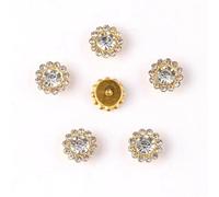Button 10mm 12mm ButtonGold Base Round Flower-Shaped Glass Crystal Sew On Rhinestone Beads DIY(12mm 50pcs,A14 Red)
