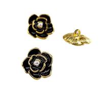 Button 18/23mm Camellia Buttons for Knitting Fashion Pearl Beaded Black White Metal Shank Button Sewing Accessories DIY(Metal Gold bk,18mm 6pcs)