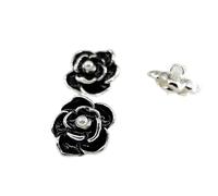 Button 18/23mm Camellia Buttons for Knitting Fashion Pearl Beaded Black White Metal Shank Button Sewing Accessories DIY(Metal Silver bk,18mm 6pcs)
