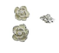 Button 18/23mm Camellia Buttons for Knitting Fashion Pearl Beaded Black White Metal Shank Button Sewing Accessories DIY(Metal Silver wt,18mm 6pcs)