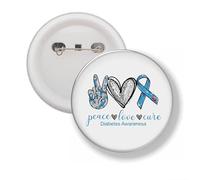 Button 58 mm - Peace Love Cure Diabetes Awareness 58 mm Plastic, 58mm, Plastic