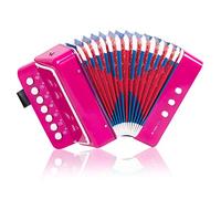 Button Accordion,Horse 10 Keys Control Accordion Musical Instruments for Beginners Lightweight and Environmentally-friendly(Rose Red)