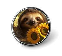 Button Badge 1 Inch Metal Craft Round Button Pins Sloth Who Loves Sunflowers Buttons Badge Motivational Broochs Pins Badges for Clothing Hat Decoration Costume Backpacks Accessory