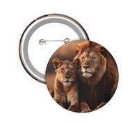 Button Badge 6 cm Metal Craft Round Button Pins African Lion and Lioness Buttons Badge Mini Motivational Broochs Pins Badges for Clothing Hat Decoration Costume Backpacks Accessory