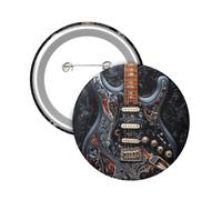 Button Badge 6 cm Metal Craft Round Button Pins Black Guitar Buttons Badge Mini Motivational Broochs Pins Badges for Clothing Hat Decoration Costume Backpacks Accessory