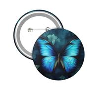 Button Badge 6 cm Metal Craft Round Button Pins Blue Butterfly Pattern Buttons Badge Mini Motivational Broochs Pins Badges for Clothing Hat Decoration Costume Backpacks Accessory