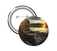 Button Badge 6 cm Metal Craft Round Button Pins Boat at Lake Shore Buttons Badge Mini Motivational Broochs Pins Badges for Clothing Hat Decoration Costume Backpacks Accessory
