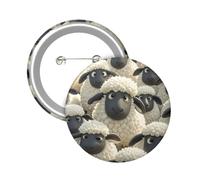 Button Badge 6 cm Metal Craft Round Button Pins Cartoon Black White Sheep Buttons Badge Mini Motivational Broochs Pins Badges for Clothing Hat Decoration Costume Backpacks Accessory