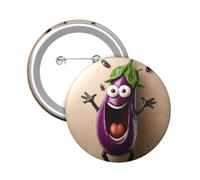 Button Badge 6 cm Metal Craft Round Button Pins Cartoon Eggplant Buttons Badge Mini Motivational Broochs Pins Badges for Clothing Hat Decoration Costume Backpacks Accessory