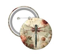 Button Badge 6 cm Metal Craft Round Button Pins Dragonfly Bee Buttons Badge Mini Motivational Broochs Pins Badges for Clothing Hat Decoration Costume Backpacks Accessory