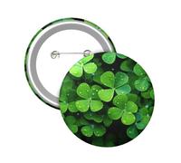 Button Badge 6 cm Metal Craft Round Button Pins Many Green clover Buttons Badge Mini Motivational Broochs Pins Badges for Clothing Hat Decoration Costume Backpacks Accessory