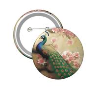 Button Badge 6 cm Metal Craft Round Button Pins Oriental Peacock Buttons Badge Mini Motivational Broochs Pins Badges for Clothing Hat Decoration Costume Backpacks Accessory