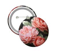Button Badge 6 cm Metal Craft Round Button Pins Peony Flowers Rose Buttons Badge Mini Motivational Broochs Pins Badges for Clothing Hat Decoration Costume Backpacks Accessory