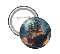 Button Badge 6 cm Metal Craft Round Button Pins Pirate sailboat full moon Buttons Badge Mini Motivational Broochs Pins Badges for Clothing Hat Decoration Costume Backpacks Accessory