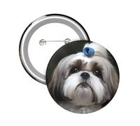 Button Badge 6 cm Metal Craft Round Button Pins Shih Tzu Dog Buttons Badge Mini Motivational Broochs Pins Badges for Clothing Hat Decoration Costume Backpacks Accessory