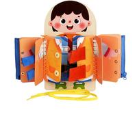 Button Board - Basic Life Skills Board,Learn to Zip, Lace and Buckle, Portable Wood Toy For Classroom Travel Preschool Kindergarten Home Car