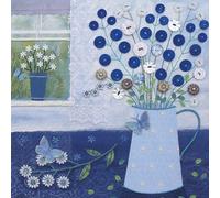 Button Butterflies Lace Square Blank Greeting Card by Artist Jo Grundy New Range Art Cards