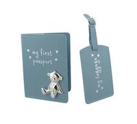 Button Corner PU My First Passport & My Luggage Tag Set with Metal Teddy icon Blue CG988B, 200 g