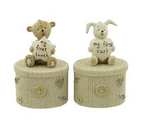 Button Corner Resin First Tooth and First Curl Set Christening Rabbit & Teddy Trinket Boxes CG752