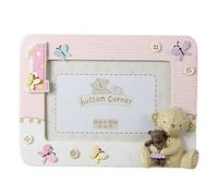 Button Corner WBM-GFT06 Cute Teddy Bear Photo Frame for 1st Birthday - Pink, Transparent, 200 g