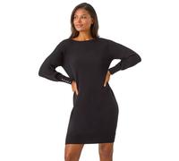 Button Detail Slash Neck Knitted Stretch Dress Roman Black 20