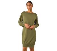 Button Detail Slash Neck Knitted Stretch Dress Roman Khaki 12