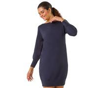 Button Detail Slash Neck Knitted Stretch Dress Roman Navy 20