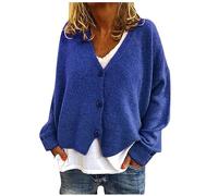 Button Down Cardigan Women Plus Size Knitted Sweater Jacket Long Sleeve Solid Jumper Cardigan V Neck Loose Lightweight Sweater Plain Ribbed Cuffs Knitted Open Front Coats Fall Clothing Blue XXL