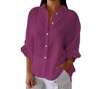 Button Down Linen Shirt Women Lapel Collar V Neck 3/4 Sleeve Overshirt Smart Casual Work Blouse Summer Spring Going Out Tops Comfy Lightweight Shirt Jacket Breathable Beach Cover Ups