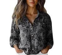 Button Down Linen Shirts Women UK Dressy Casual Long Sleeve Spring Summer Tops Ladies Elegant V Neck Office Work Blouses with Pocket Plus Size Basic Loose Cotton Tunic T Shirts Top