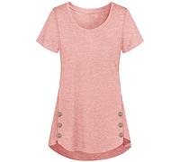 Button Down Nursing Crew Neck Solid Short Sleeve Trendy Nursing Dresses Breastfeeding Breast Feeding Shirts Women Tshirt Maternity Shirt Cute Essentials Nursing Friendly Tops Outfits Pink