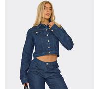 Button Down Seam Detail Cropped Denim Jacket In Indigo Blue Denim, Women's Size UK 8