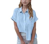 Button Down Shirts for Short Sleeve Collared V Neck Dress Blouses Casual Solid Summer Tops with Pockets 5 and Under
