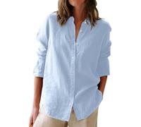 Button Down Shirts for Women Cotton Oxford Shirts Long Sleeve Dress Shirts Collared Blouses Work Casual Solid Tunic Tops, Ab Light Blue, L