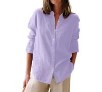 Button Down Shirts for Women Cotton Oxford Shirts Long Sleeve Dress Shirts Collared Blouses Work Casual Solid Tunic Tops, B Light Lavender, L
