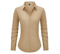 Button Down Shirts for Women Fitted Dress Shirt Wrinkle Free Collared Blouse Work Business Office Attire Fall Outfits, D1-khaki, L