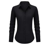 Button Down Shirts for Women Fitted Dress Shirt Wrinkle Free Collared Blouse Work Business Office Attire Fall Outfits, B1-black, L
