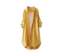 Button Down Shirts for Women UK Lightweight Linen Cotton Blouse with Pocket Casual Loose Fit Long Sleeve Tunic Tops Longline Oversized Solid Color Daily Vacation Tee Shirt