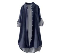 Button Down Shirts for Women UK Lightweight Linen Cotton Blouse with Pocket Casual Loose Fit Long Sleeve Tunic Tops Longline Oversized Solid Color Daily Vacation Tee Shirt