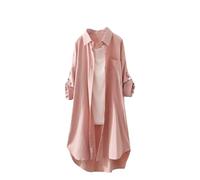 Button Down Shirts for Women UK Lightweight Linen Cotton Blouse with Pocket Casual Loose Fit Long Sleeve Tunic Tops Longline Oversized Solid Color Daily Vacation Tee Shirt