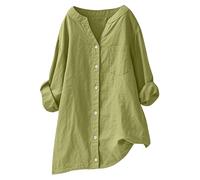 Button Down Shirts for Women UK Linen Work Tops Notch V Neck Henley T Shirt Oversized Lightweight Ladies Blouse for Leggings Fall Roll Up Long Sleeve Blouse Business Casual Clothes 2025 Summer