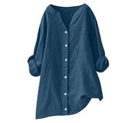 Button Down Shirts for Women UK Linen Work Tops Notch V Neck Henley T Shirt Oversized Lightweight Ladies Blouse for Leggings Fall Roll Up Long Sleeve Blouse Business Casual Clothes 2025 Summer