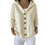 Button Down Sweater Hoodies for Women Long Sleeve Cardigan Sweaters-Solid Color Casual Open Front Loose Hooded Sweaters (Apricot,XXL)