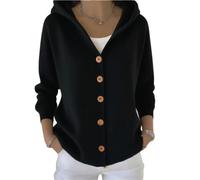 Button Down Sweater Hoodies for Women Long Sleeve Cardigan Sweaters-Solid Color Casual Open Front Loose Hooded Sweaters (Black,XXL)