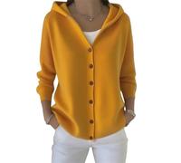 Button Down Sweater Hoodies for Women Long Sleeve Cardigan Sweaters-Solid Color Casual Open Front Loose Hooded Sweaters (Yellow,XL)