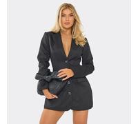 Button Front Cinched Waist Blazer Dress In Black, Women's Size UK Small S