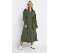Yours Curve Khaki Button Front Ribbed Tie Waist Midi Dress - Women's - Plus Size Curve