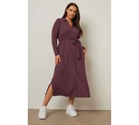 Yours Curve Burgundy Red Ribbed Tie Waist Shirt Dress - Women's - Plus Size Curve